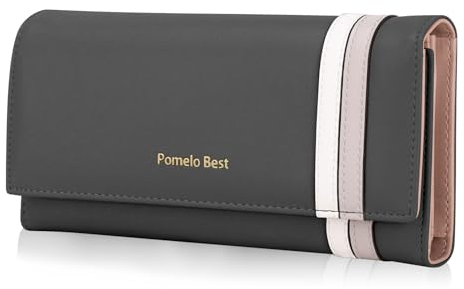 Pomelo Best Geldbörse Damen Portemonnaie Damen Gross RFID Blocker Schlanke Brieftasche mit Vielen Kartenfächer und Münzfach (Grau)