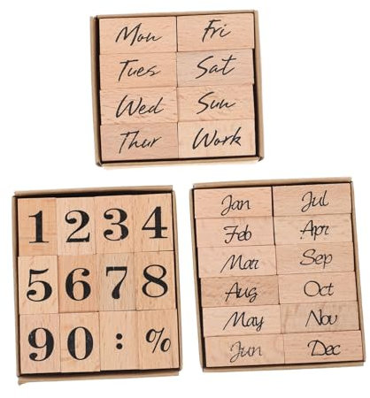 NUOBESTY 32St Woche Monat Stempel Datumsstempel Zahlenstempel Nummernstempel Stempel für das Handwerk neues Baby Monate Briefmarken kleine Holzstempel hölzern Siegel Kombination Sammelalbum