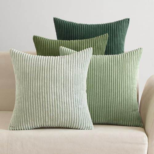 EMEMA Fodere Cuscini in Velluto a Coste Confezione da 4 Decorative 50x50cm Federe Morbido Copricuscini Cuscino Moderne Comodo Robusto per Camera da Divano Letto Verde-salvia