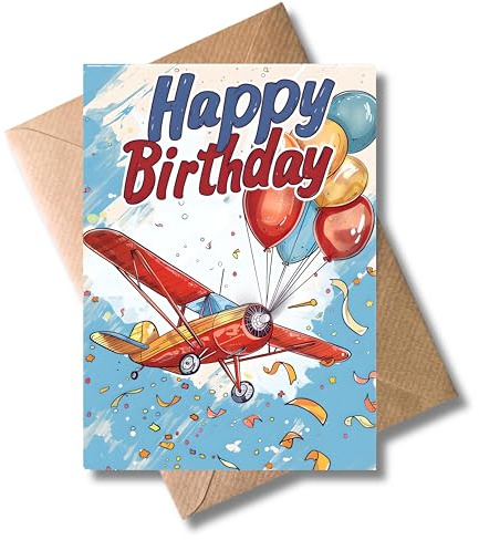 WBdesignz Geburtstag Karte mit Umschlag - Flugzeug Geburtstagskarte Pilot Happy Birthday Flieger Glückwunschkarte zum Geburtstag (DIN A6)