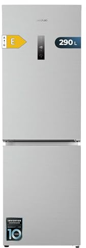 Cecotec Frigorífico Combi Gris Acero de 290L Bolero CoolMarket Combi 290 Inox. Alto 185cm y 59,5cm de Ancho, Total Nofrost, Bajo Consumo, Cajón para Productos Frescos, Puerta Reversible