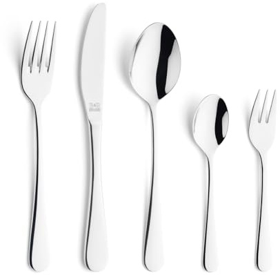 Beckmann & Rommerskirchen Besteck-Set Viva 60-tlg., 18/10 Edelstahl | Hochglanzpoliertes, spülmaschinenfestes Besteck mit weichen Linien, Menümessern, Gabeln, Löffeln und Kaffeelöffeln