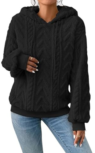 ABYOVRT Sweat à Capuche Femme Pull Polaire Casual Manches Longues Automne Hiver Chaud Sweat Polaire Couleur Unie Oversize Sweatshirt Loose Hoodies à Capuche avec Poche Hauts Top,S-XXL