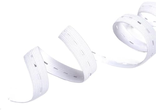 Cintas Elásticas Banda elástica de Punto con Ojal de 5 Metros, 15-25MM de Ancho, Correas de Alambre de Costura, Accesorios de Costura DIY Blanco/Negro(White,15mm 5meter)