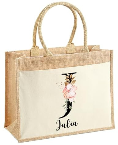LIEBTASTISCH Jutetasche Shopper personalisiert bedruckt mit Name & Buchstabe-Große Jutebeutel - Einkaufstasche stilvoll & praktisch-Jute-Tasch Jutetasche Shoe