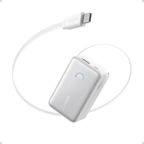Anker Nano Powerbank,10.000mAh Externer Akku mit 70cm Anker InstaCord Einzugskabel, 45W Max Kompakter Akku, Smart-Display, für iPhone 17/16, iPad, Galaxy, Pixel und mehr