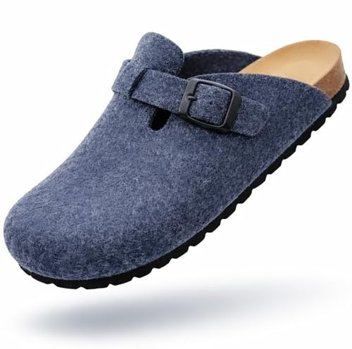 GONKOS®, Sabots en Feutre de Laine Vierge, Semelle Anatomique en cuir véritable et liège natural, Chaussons Feutre, Pantoufles Feutre, Sabots en Liege,Haute Qualité,Fabriqué en Espagne,Bleu Foncé 43