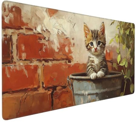 Gaming Mauspad XXL Katze Mousepad 1000x500x4mm Tier Verlängertes Mauspad Schreibtischauflage,Genähte Kanten Mauspad,Verbessert Präzision und Geschwindigkeit Wasserdicht Geeignet für Büro und Spiele