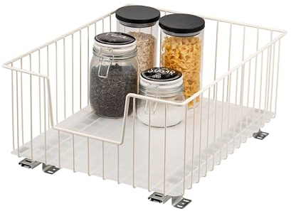 bremermann Schrank-Korbauszug 40 cm Breite mit Einlegeboden, Küchenschublade zum Nachrüsten, Vollauszug mit Teleskop-Schienen, ideal für Küche, Bad & Schlafzimmer, aus Metall (Cremeweiß)