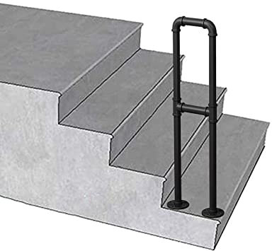 Pasamanos de hierro forjado para escaleras al aire libre, diseño de transición con poste único, ideal para escalones de hormigón y madera, barandillas resistentes para escalones exteriores.