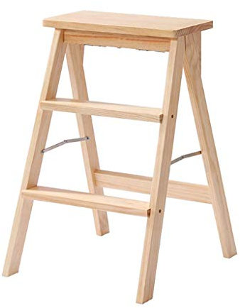 Klappstuhl aus Massivholz, Multifunktionsleiter für Küche, Bibliothek und Schreibtisch, 3 Stufen, braun/natur, Klappstuhl