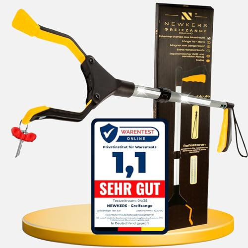 NEWKERS® Pince de préhension pour personnes âgées de 75 à 111 cm - Avec barre télescopique en aluminium pour un réglage individuel et une prise solide - Avec tête rotative à 360 ° - Reach ergonomique
