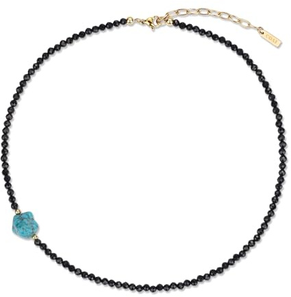 COAI Damen Choker Perlenkette aus 4mm Spinellsteinen mit Unregelmäßiger Türkis für Frauen