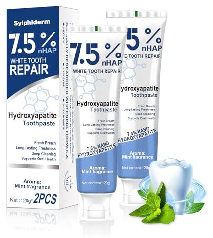 2PCS Hydroxyapatite Toothpaste,7.5% Nano Hydroxyapatite Toothpastes for Enamel Protection and Tooth Strengthening,Daily Oral Care,Enamel Support & Fresh Breath (120g/4.23oz)
