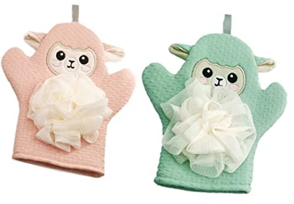 DEARMAMY 2pièces Mitaines de Bain pour Garçon Fille avec Motifs de Dessins Animés Mitaines de Douche à Double Usage pour Garçon Fille Accessoires de Douche