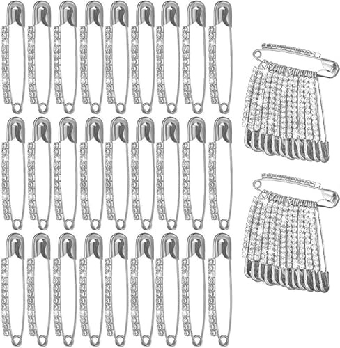 26er silbrig-Brosche-Set mit Diamant-Design Strass Sicherheitsnadeln (Silber)