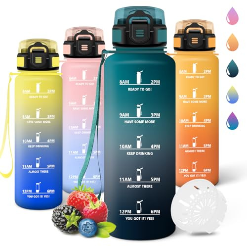Motswedi Gourde 1,5l, Réutilisable, Gourde Sport, avec Marqueur de Temps, Bouteille d'eau, Anti-Fuit, Bouteille, Sans BPA, pour Randonnée, Sport, Yoga, Fitness, Vert&Gris
