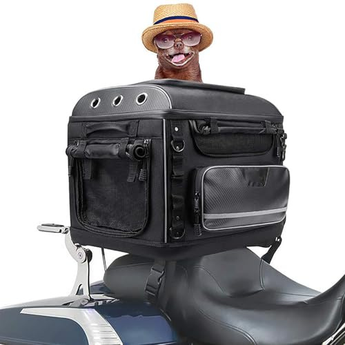 Wsexyy Motorcycle Dog Cat Carrier, Motorcycle Pet Carrier | Breathable Mesh Weather-Proof Pet Travel Bag Comes, Wateproof, Rear Bag for Luggage Rack or Seat, 20lb Pet