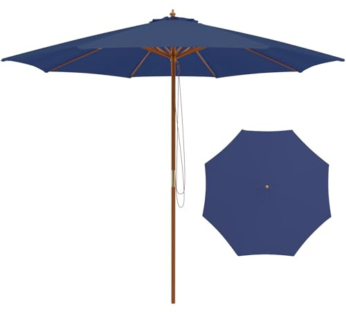 GOPLUS 3M Parasol de Jardin Exterieur, Levage par Poulie, Protection Solaire, Parasol à Corde pour Piscine, Cour, Base Non Incluse (304x262cm-Bleu)