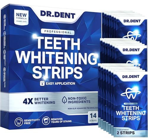 DRDENT Professional Teeth Whitening Strips 7 Treatments - Safe for Enamel - Non Sensitive Teeth Whitening - Whitening Without Any Harm - Pack of 14 Strips + Mouth Opener Included