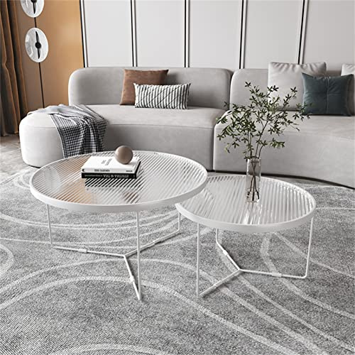 Set di 2 tavolini da caffè moderni a incastro, contemporanei, bianchi, per soggiorno, eleganti tavoli da spuntino, 70 cm + 50 cm, design