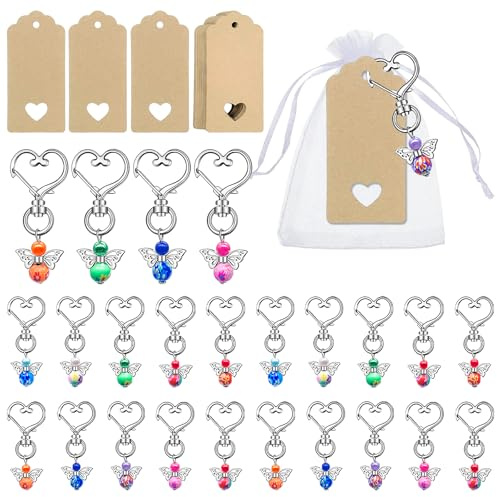 Lyhsens 25 PCS Schutzengel Schlüsselanhänger mit Blanko Kraftpapier Anhänger Organza Beutel Schutzengel Anhänger Taufe, Set für Kommunion Gastgeschenke Konfirmation Taufe Geschenk Abschied