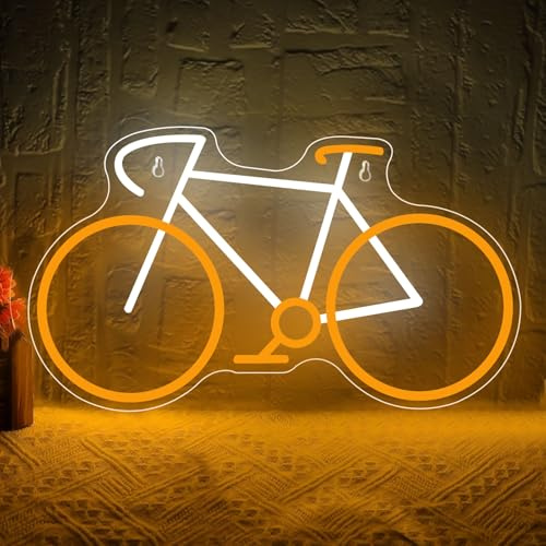 Bicycle Neon Sign Sport Bike Neon Light for Teen Room,Man Cave,Bedroom,Bar,Gym Club,Bicycle Shop,Home Wall Decor, Gifts for Cycling Enthusiasts,Lovers (Orange+White)