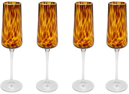 Kare Design Sektglas Caramel, Gläser-Set, 4-teilig, Braun, 210ml, Glas mit Goldrand und geflecktem Muster, Eleganter Champagnerkelch, Modernes Glas für Sekt & Prosecco