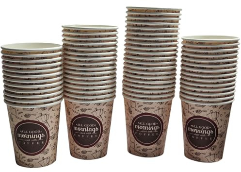Terryshop74® 200 Bicchieri in Carta 200 ml Tema “All Morning” – Ecologici, Compostabili, Perfetti per Bevande Calde/Fredde fino a 70°C – Uso Domestico, Bar, Eventi