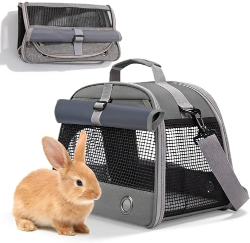 Bärväska för små husdjur, 35 x 23 x 25 cm bärväska för smådjur, marsvin bärväska, transportlåda, vikbar transportlåda för hamster igelkott, marsvin och små husdjur, grå