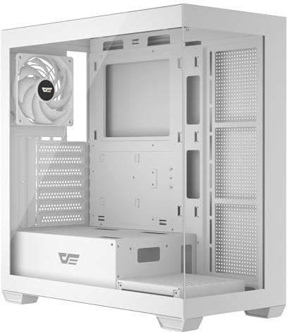 darkFlash DS900 ATX Mid-Tower Gaming PC Case, Dual Tempered Glass Full View Design, 1× Pre-Installed PWM Fan (Non-RGB), Front Type-C Port, Supports 360mm Radiator, White