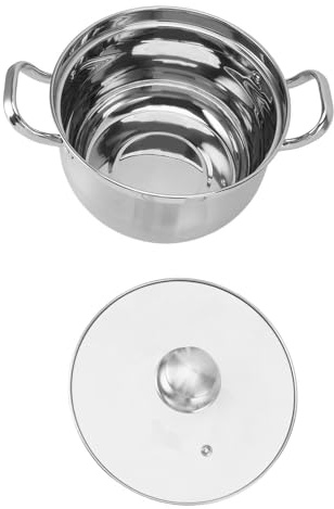 KIMISS Olla de Sopa de Acero Inoxidable Compatible con Inducción, Olla Sopera de 24cm con Tapa de Doble Asa de Vidrio para Utensilios de Cocina
