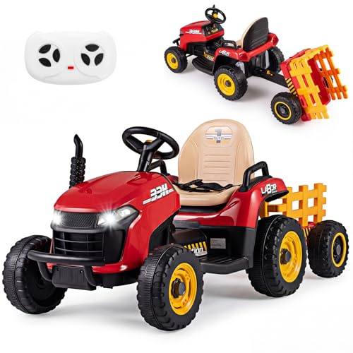 COSTWAY 24V Trattore Elettrico per Bambini, Macchina Cavalcabile con Telecomando, Clacson Musica, Connessione Wireless e Fari a LED, per Bambini 3 Anni+ (Rosso)