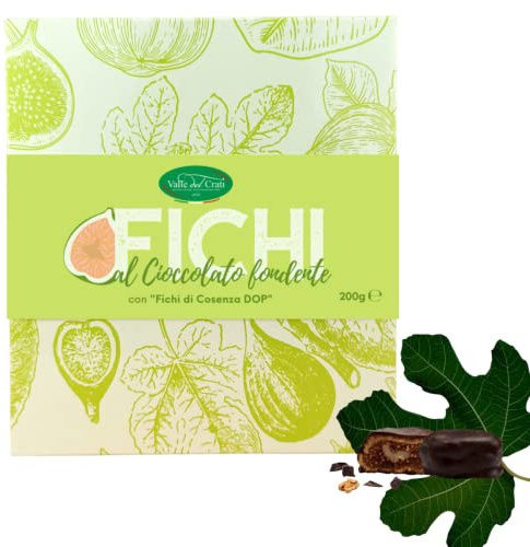 Valle del Crati Fichi Secchi al Cioccolato Fondente | Fichi Secchi Ripieni di Noci e Ricoperti di Cioccolato Fondente | Fichi Calabresi Confezione 200 grammi