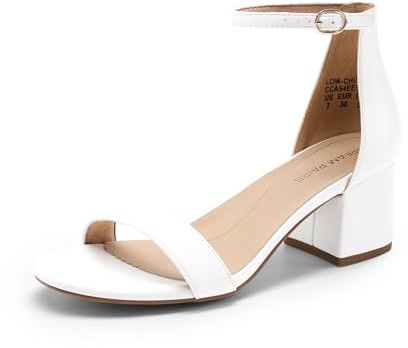 DREAM PAIRS Womens Bridal Sandals Ladies Mid Low Block Heels Sandals,WHITE/PU Size 9 UK, LOW-CHUNK