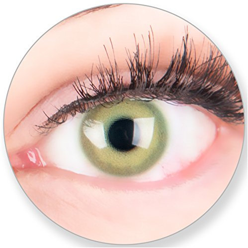 Glamlens Kontaktlinsen farbig grün ohne Stärke - mit Kontaktlinsenbehälter. Sehr stark deckende natürliche grüne farbige Monatslinsen Gelbgrün 1 Paar weich Silikon Hydrogel