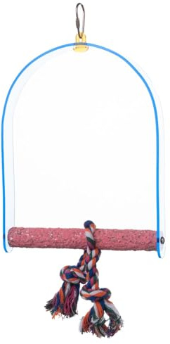 PARROT ESSENTIALS Sanded Nail Arch Swing Perch with Cotton Rope - Large Parrot Toy Nest Swing for Nail Trimming - Wooden Bird Perch for African Grey, Amazon, Cockatoo - Pet Swing for Birdcage