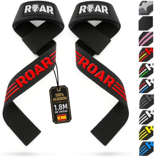 Roar® Cinghie Sollevamento Pesi, Lifting Straps Palestra, Fasce Palestra, Cinghie Palestra, Fasce per Stacchi da Terra, Fasce Sollevamento Pesi, Fascette Palestra, Fasce da Polso Palestra (Rosso)