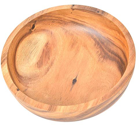 Tazón de madera, Ensaladera redonda Tazón de comida, Contenedor de fruta multifunción Vajilla para frutas, ensaladas, pan, cocina, restaurante(Los 30x9cm)