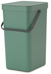 Brabantia Sort & Go 16L Cubo de basura (verde abeto), cubo basura reciclaje con asa y tapa con posición abierta, papelera cocina para reciclaje con diseño multi-talento, fácil de limpiar