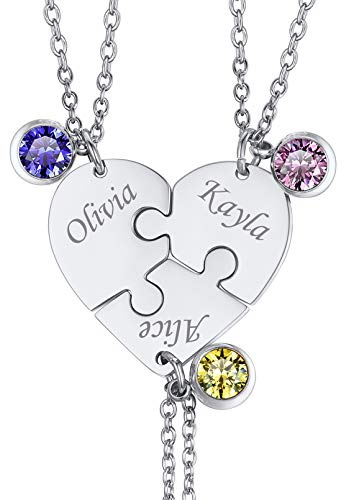 Custom4U Edelstahl Puzzle Anhänger Halskette für Herren Damen Personalisierte BFF Freundschaftsketten mit Gravur für 2/3/4/5/6 Namenskette Freundschaft BFF Familie Halskette mit 46cm Kette