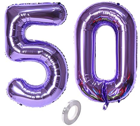 Luftballons Zahl 50, Zahl ballon 50 lila Luftballons 50. Geburtstag deko frau Folienballon 50 Zahlballons 50 lila XXXL 40 Riese Aufblasbar Helium Ballon 50 jahre Geburtstag Deko frauen lila (50)