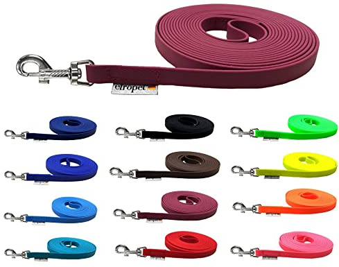 Schleppleine für Hunde Biothane Hundeleine mittlere/große Hunde Breite 16mm 1m / 3m / 5m / 10m / 15m (5m MIT Handschlaufe, Bordeaux)