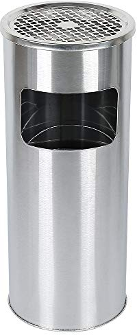XUANYU 1er-Set 30 liter Mülleimer mit Aschenbecher Standaschenbecher für Draußen Herausnehmbarem Abfalleimer aus Edelstahl Ø25×60 cm (Silber)