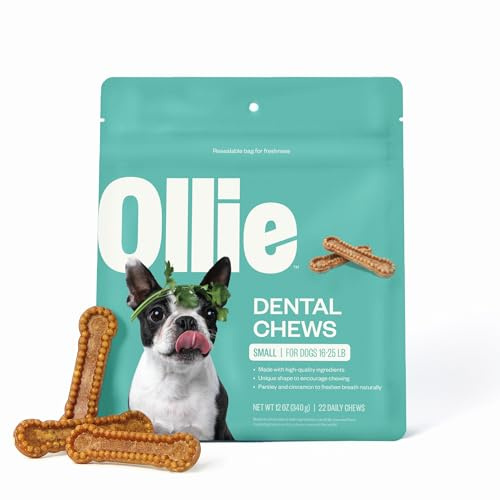 Ollie Dental Chews for Small Dogs, 12 Oz, Fresh Breath, Teeth Cleaning Treats, Sticks for Dog Oral Care, with Parsley and Cinnimon, for Pups 16-25 lbs