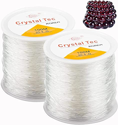 Elastische Schnur für Armbänder, 1.0 mm Transparent Schmuckfaden, Elastisch Schmuckfaden, Gummifaden, Unsichtbar Nylon Faden für Perlenschmuck Armbänder Bastelarbeit(2 Rollen 200 Meter)