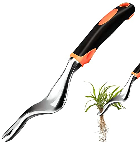 Hillylolly Löwenzahnstecher, Weed Removal Tool 29 cm, Handjäter Garten, Unkraut Werkzeug,Wurzelstecher,Unkrautstecher Löwenzahn, Wurzeljäter, Unkrautgabel, Weeder, für Tiefe Wurzeln（Orange）