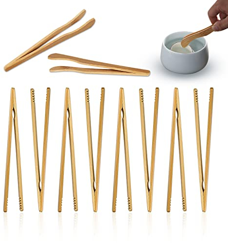 8 pinze dritte in bambù con 2 pinze curve in bambù, pinze da cucina, pic-nic, barbecue, pane, insalata, sushi, cucina, ristorante.