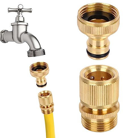 Minicoco Hose Connector Set Hose Nozzle Garden Hose Tap Connector 3/4 inch 1* Female Thread Tap Connector 1* Male Thread Brass Quick Connector Hozelock Connector (1 Pair)