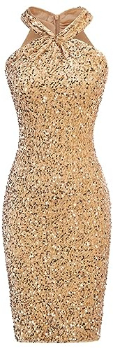 GRACE KARIN Women Evening Party Club Dress Sparkly Sequin Dress Gold Velvet Sequin XL